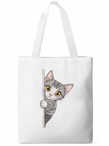 Canvas Tote Bag, Cute Cartoon Pet Cat Aesthetic Canvas Tote Handbags for Women Shoulder Bag,