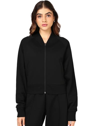 Image of Bewakoof Women's Solid Regular Fit Full Sleeve High Neck Polycotton Crop Sweatshirt