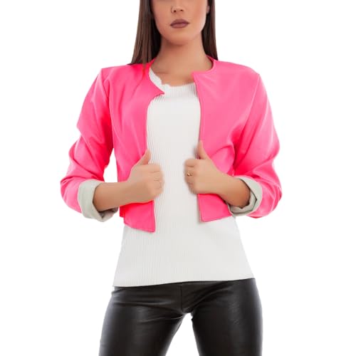 Toocool Veste Courte Femme Simili-Cuir Boléro Sans Fermeture Chic JL-7860 [S, Rose fluo]
