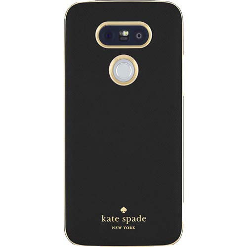Kate Spade New York Genuine Suffiano Black Leather Wrap Case Cover with Gold Trim For LG G5