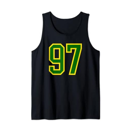 Número de camiseta # 97 de cumpleaños verde amarillo número deportivo 97 Camiseta sin Mangas