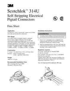3M SCOTCHLOK ELECTRICAL IDC 314U-BIN, PIGTAIL, SELF-STRIPPING, FLAME RETARDANT, WHITE, 22-14 AWG, 1000 /CASE