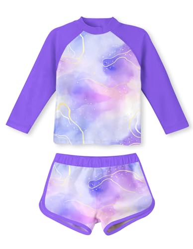 Image of TUONROAD Girls 2 Pieces Rash Guard Swimsuit Long Sleeve Tankini for 4-10 Years