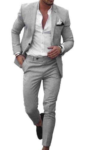 Men's Linen 2-Piece Suit 2025 Spring Summer Breathable Wedding Business Blazer Pant Set Lightweight Suit HRX35
