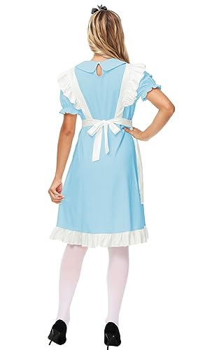 Image of Deerose Adult Women Bule White Costume with Apron Halloween Maid Princess Dresses