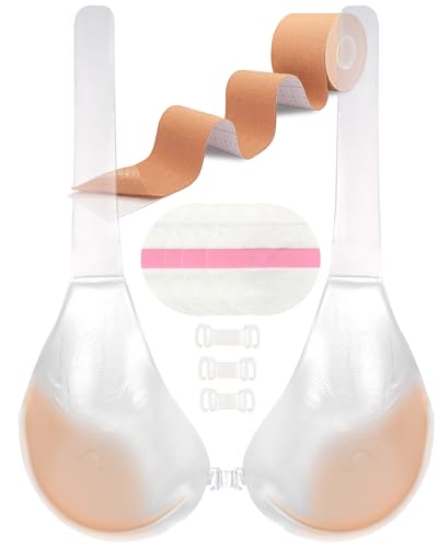 Sticky Bra Pushup Clear - Backless Strapless Bra for Large Breasts Adhesive Invisible Bras with Boob Lift Tape C