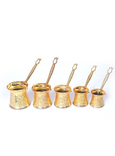 Aytek Turkish Coffee Pot Set, 5 Piece, Bright Gold