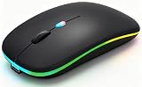 WREANU Wireless Bluetooth Mouse Rechargeable Laptop Mice with LED Lights Silent Slim Use(BT5.2 and 2.4G Portable USB) Dual Mode Computer Mouse for Laptop/iPad/Tablet/Apple/Computer/Mac (Black)
