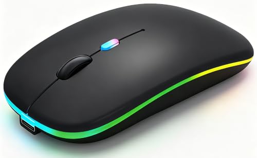 WREANU Wireless Bluetooth Mouse Rechargeable Laptop Mice with LED Lights Silent Slim Use(BT5.2 and 2.4G Portable USB) Dual Mode Computer Mouse for Laptop/iPad/Tablet/Apple/Computer/Mac (Black)