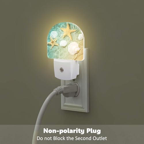 Image of Starfish and Seashell Night Light Plug into Wall, Summer Beach Ocean Waves Dusk to Dawn Night Light Plug in,0.5w Energy Saving Sleep Friendly NightLight for Kids Boys Girls Home Decor