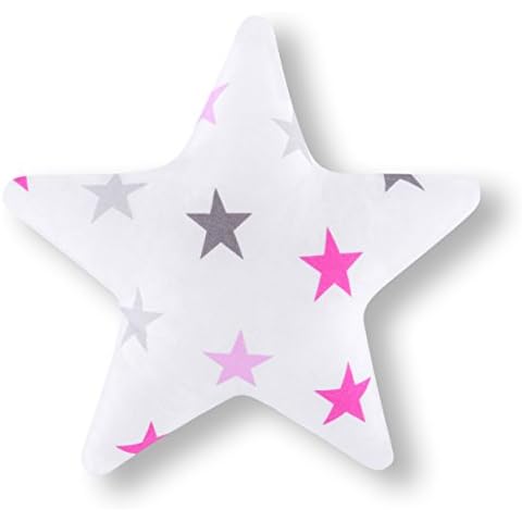Amilian® Star Shaped Cushion Pillow Cosy Fluffy, 28 cm Pink/Grey/White Star Print Cover
