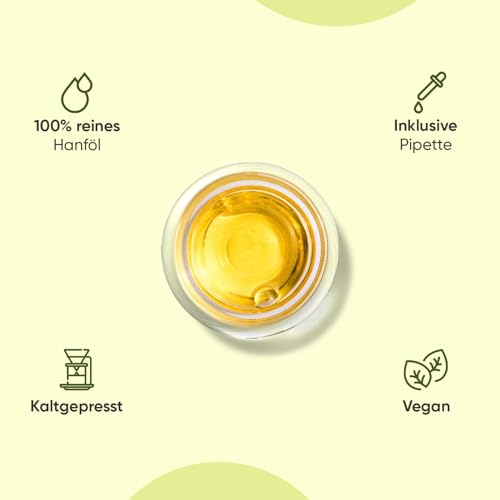 Hanföl Tropfen 60ml - 2000mg reines Hanfsamenöl - Veganes Hanfsamen Öl kaltgepresst - Hemp Oil - Glutenfrei - Von WeightWorld
