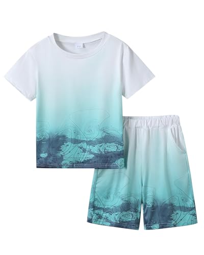 Image of Kid Toddler Baby Boys Clothes Tie-dye Palm Leaf Top 2Pcs Summer Shorts Set