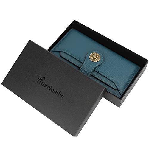 Travelambo Womens Rfid Blocking Large Capacity Luxury Waxed Genuine Leather Clutch Wallet Multi Card Organizer(Natural Sky Blue Up) #TOP6