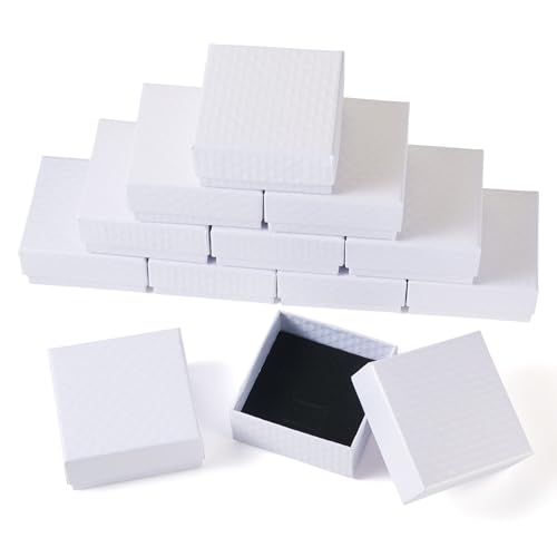 Craftdady 12 Pack White Jewelry Boxes, Rhombus Textured Small Square Jewelry Present Boxes with Lids Necklace Pendant Ring Earring Packing Boxes for Festival Birthday Present Jewelry Display
