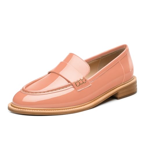 Image of JUSTDANNI Loafers for Women Slip On Shoes with Round Toe 1.2-Inch Low Chunky Block Heel Patent Comfortable Casual Dress Pump Shoes for Wedding Party Work Shopping Dating