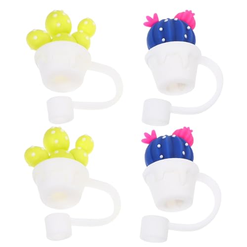 OKUMEYR 4 Piezas Tapón de polvo de cubiertas de tapa pajita reutilizable múltiple pajitas reutilizables cubierta de lindo topper de gel de sílice