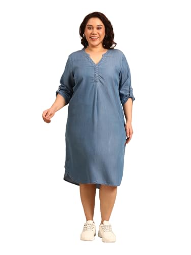 Image of The Pink Moon Women's Midi A-Line Plus Size Denim Dress - (DRS NIM18 Tencel)
