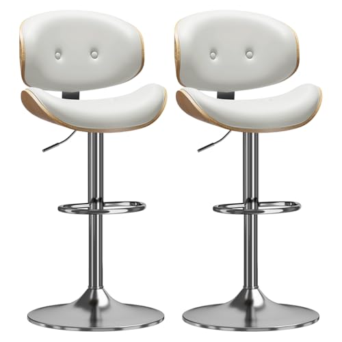 Image of Adjustable Swivel Bar Stools Chair,Counter Height Bar Stools with Back,350 LBS PU Leather Bar Stool for Kitchen Island,Upholstered Pub Stools with Footrest (White, Set of 2)
