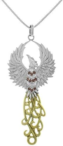 Jewelry Trends Phoenix Rising Flame Spirit Bird Sterling Silver Pendant Necklace Gold Accent