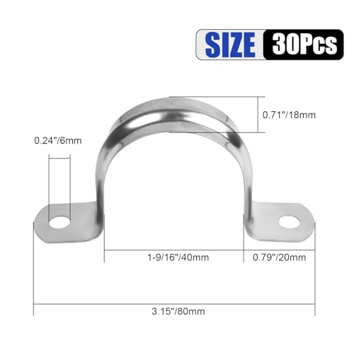 Image of 30Pcs 1-9 /16 Inch Stainless Steel Conduit Clamps, 2 Hole Strap U Bracket Rigid Pipe Strap, Tension Clips U-Tube Clamp for Pipe Fixing on Various Surfaces