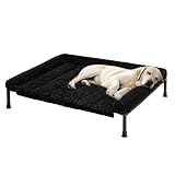 Veehoo Hundeliege Outdoor XXL Waschbar, Flauschiges Hundeliege mit Abnehmbarem Polster, Erhöhtes Hundebett Hundesofa mit Rutschfesten Füßen für Drinnen Draußen, Schwarz 106 x 76 x 20 cm