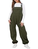 SeekMe Womens Fleece Overalls 2024 Warm Winter Casual Loose Jumpsuits Sherpa Bib Overalls Fuzzy Ski Pants with Pockets(1833-ArmyGreen-S)
