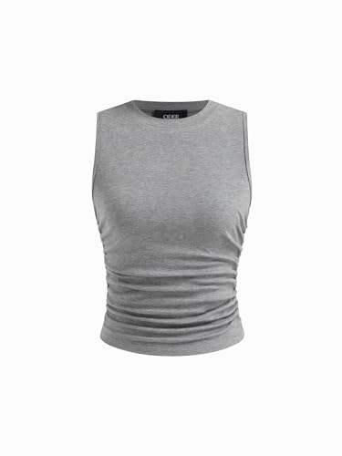 Image of CIDER Womens Tank Tops Sleeveless High Neck Ruched Crop Tops Going Out Casual Basic Ribbed Shirt Summer Fashion Clothing