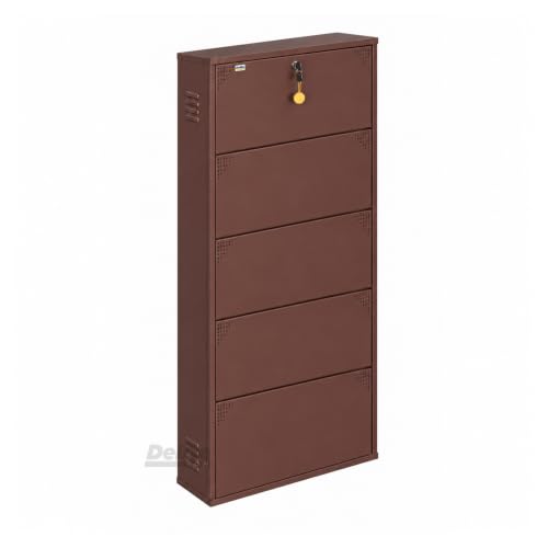 Image of DELITE KOM AIRO 24 inch 10 Shelf Double Decker Metal Shoe Rack Wall Mount for Home with Lock | Air-Vent Panels Keep Shoes Odour-Free | 30 Shoes /50 Slippers | 1Yr Warranty | 67x24x8 Coffee | DIY