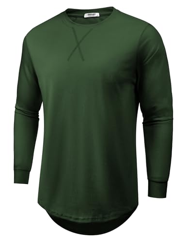 COOFANDY Men's Fashion Long Sleeve T Shirts Cotton Hipster Hip Hop Longline Crewneck Shirts Casual Gym Workout Tees Basic Fall Tops