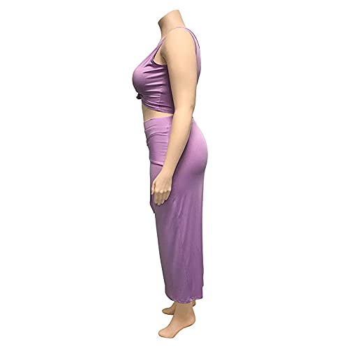 Image of Plus Size Women 2 Piece Outfits Sets Sexy Tracksuit Midi Dress,Sleeveless Tank Top Bodycon Skirts Set Casual Summer