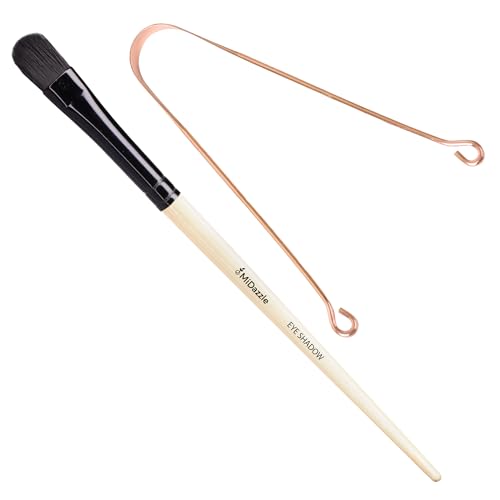 Image of Midazzle Premium Wooden Eye Shadow Brush with Copper Round Handle Tongue cleaner - (Set of 2)