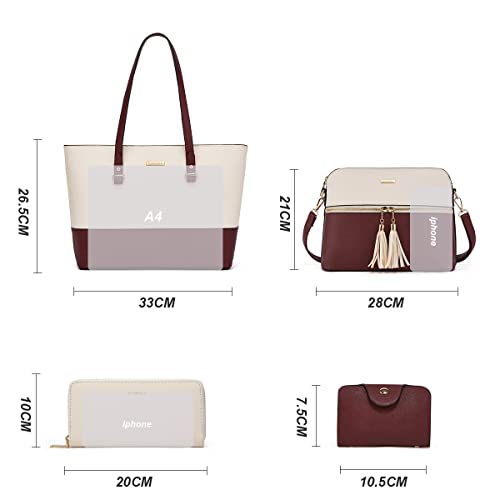 Image of Women Fashion Handbags Wallet Tote Bag Shoulder Bag Top Handle Satchel Purse Set 4pcs