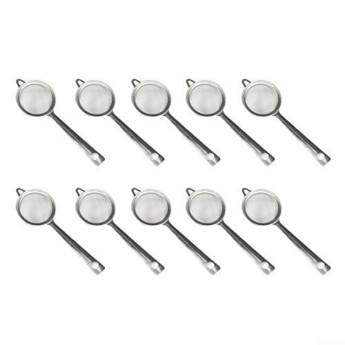 Trayneel Cuchara de aceite de acero inoxidable y 30 tamices de malla para filtrar polvo de aceite de cocina y matcha, paquete de 10 herramientas de cocina