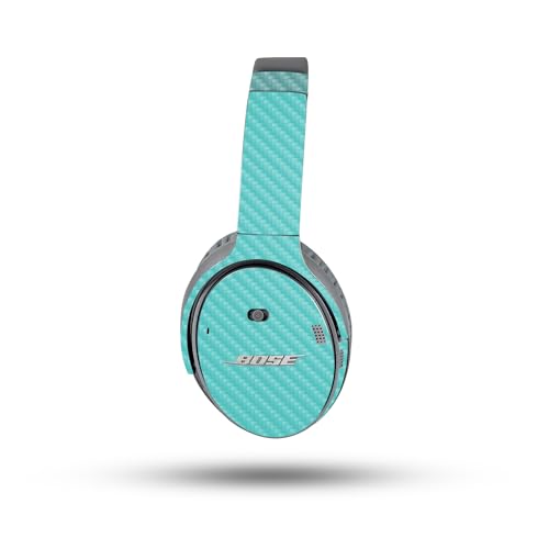 Image of MightySkins Carbon Fiber Skin Compatible with Bose QuietComfort 35 II Headphones - Solid Turquoise | Protective, Durable Textured Carbon Fiber Finish | Easy to Apply