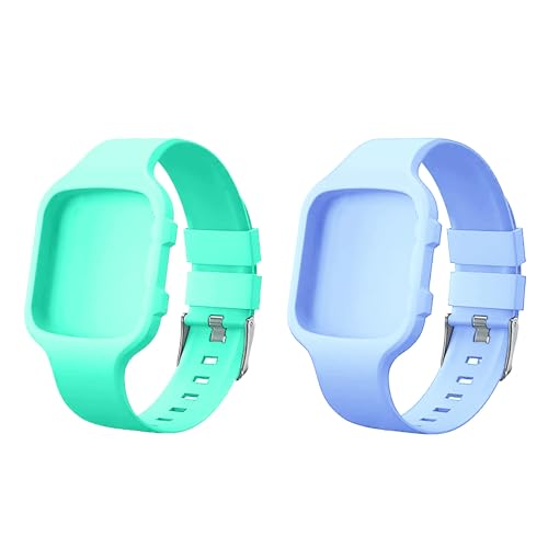 Bracelet de montre podomètre silicone doux rechange lot de 2 bleu vert