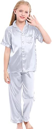 New Born Girls Clothes Little Baby Girls Boys Pajamas Set Satin Silk Kids Short Sleeves Kids Bathrobe No Hood Silver 4-5 Years