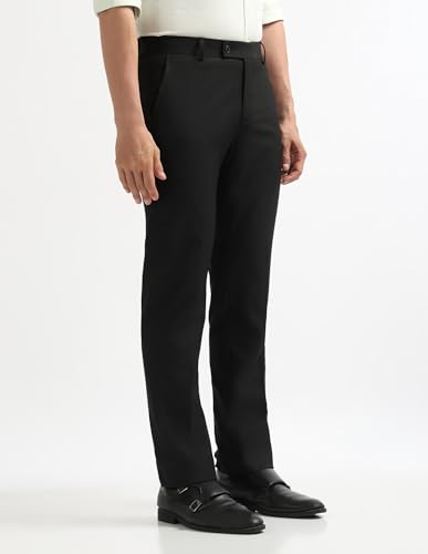 Image of Arrow Textured Tapered Fit Formal Trousers for Men - Full Length Formal Pants for Men Office Wear