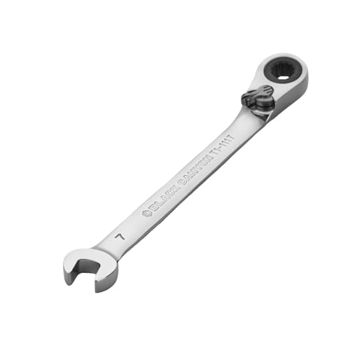 Image of BLACK CANYON 7 mm Ratchet Combination Wrench, 12-Point Box End & Hex Opening, Polished Steel Ratcheting Wrench with SAE & Metric Sizes