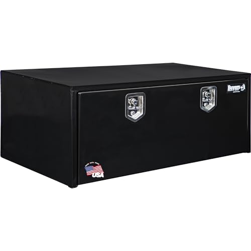 Image of Buyers Products 1708310 Black Steel Underbody Truck Tool Box - 18 x 24 x 48 Inch - Truck Bed & Underbelly RV Storage Box, Locking T-Latch, Weather-Resistant, Heavy-Duty Flatbed Job Box, Made in USA