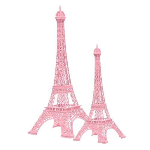 EXQUIMEUBLE 2個 ヴィンテージ風メタリックエッフェル塔模型 ピンク おしゃれな合製装飾品 家用デスクトップ飾り インテリア小物