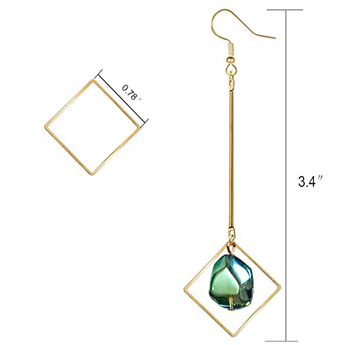 Mismatch Asymmetry Colorful Glass Drop Dangle Earrings-Simplicity Fashion Geometric Abstract Earrings for Women2