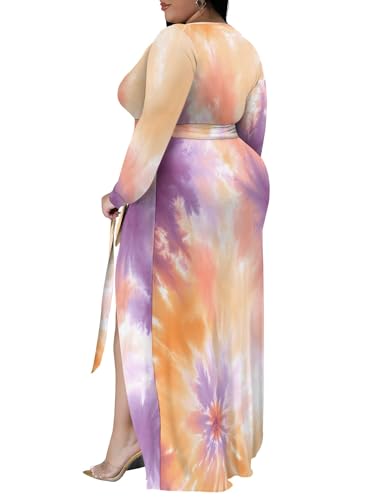 Image of PinkPatty Women's Plus Size Long Sleeve Maxi Dress Casual V Neck Slit Tie Waist Wrap Dresses for Party Cocktail