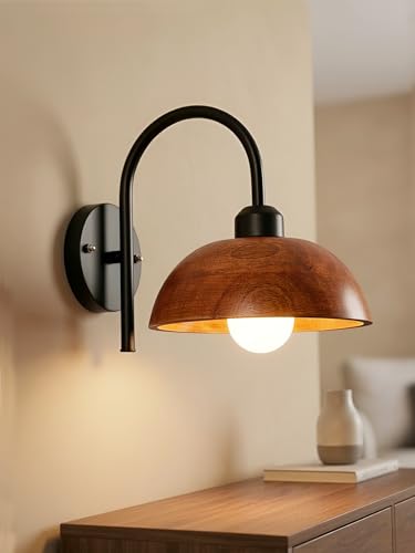 LUZLANE Wooden Dome 8-Inch Shade Wall Lamp for Living Room