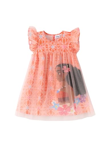 Disney Princess Moana Toddler Girls Dresses Ruffle Tulle Short Sleeve Mesh Skirt Birthday Party Outfits Tutu Twinkle Cute Summer A-Line Sundress Character Print Clothes Prom Costume Gifts Orange 3-4T