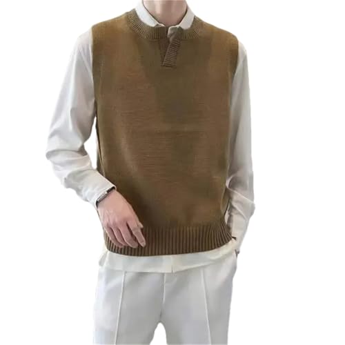 Men's Knitted Pullover Sweater Vest Solid Color Sleeveless Crewneck Outwear Tops