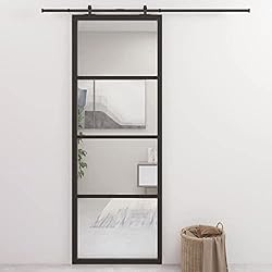 Norheim Puerta Corredera de Aluminio y Vidrio ESG Puertas Correderas de Cristal, Sólido y Seguro, Negra 76x205 cm