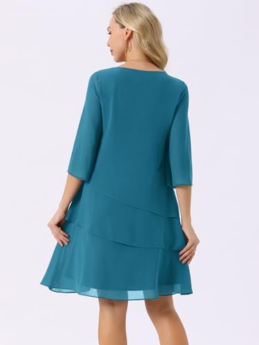 Image of Seta T Women's Chiffon Dresses 3 /4 Bell Sleeve Crewneck Tiered Layered Flowy Dress Party Wedding Outfits
