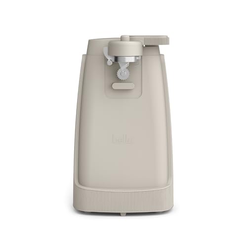 bella Electric Can Opener and Knife Sharpener, Removable Cutting Lever, Cord Storage, Stainless Steel Blade, Oatmilk