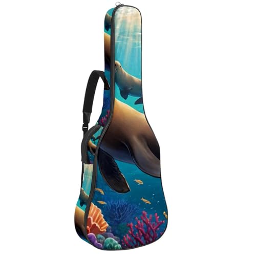 Sac de transport guitare acoustique étanche multicolore rembourré motif lion de mer mignon